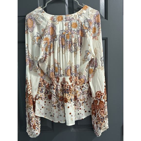 Free People "Run Free Blouse"-Floral Long Sleeve Size Large - Picture 6 of 8